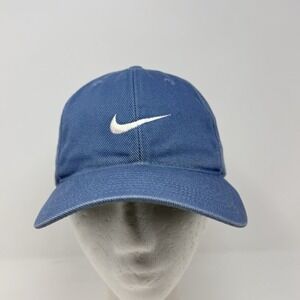 Vtg Nike 6 Panel Embroidered Swoosh Hidden Snapback‎ Hat Cap Light Blue White